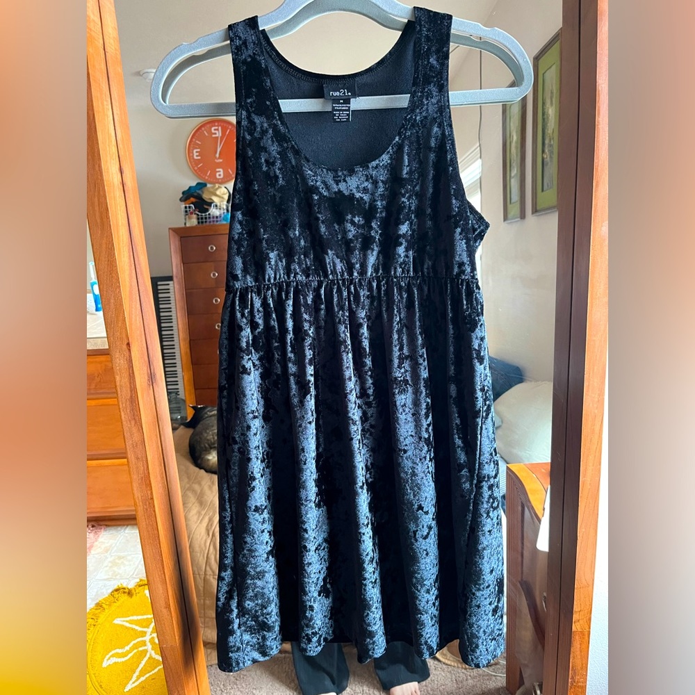 Crushed Velvet Black Babydoll Dress